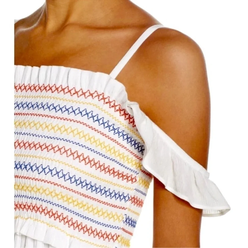NWT Tory Burch Smocked Rainbow White Maxi Dress sz XS
